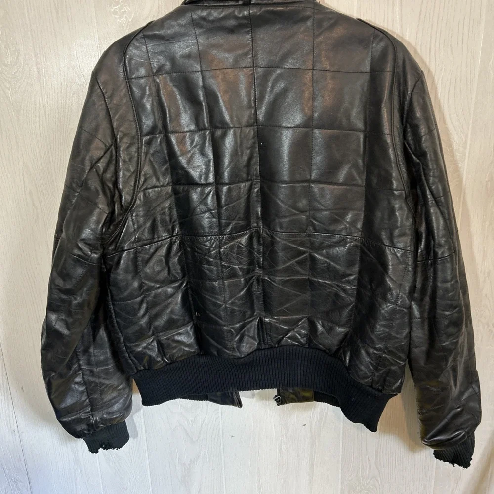 Mens Vintage 80's Reliable Sportswear Large Black Quilted Leather Jacket Flight